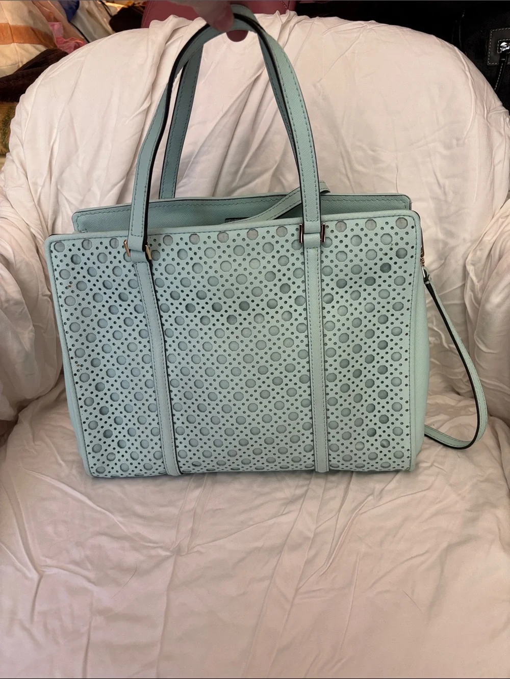 kate spade mint green laser-cut tote
